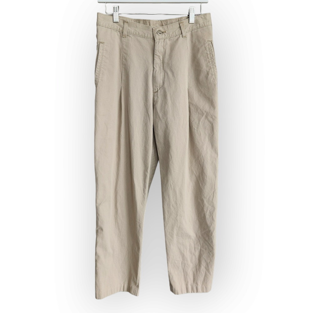 Vintage Riveted Lee Khaki Pleated High Waisted  Capri Trousers Pants 28